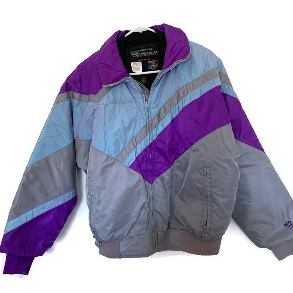 Vintage 90s Arctic Cat Womens Winter Coat Color blocked Iridescent USA Size L